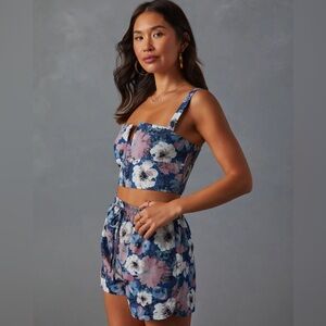Vici Ciara Floral Print Crop Top and High Waisted Shorts
